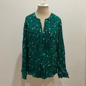J Crew Silk Green Polka Dot Women's Top
